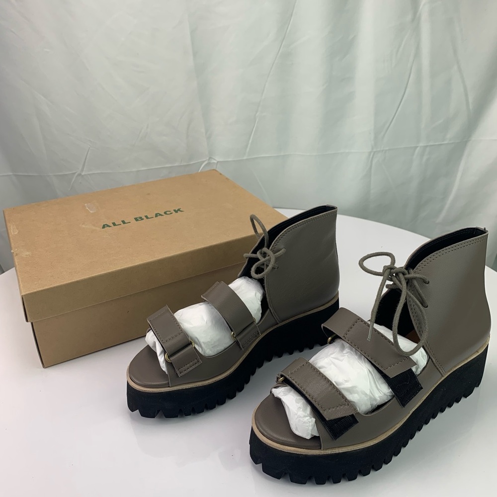 All Black Flatform multiband sandals - Picture 4 of 9